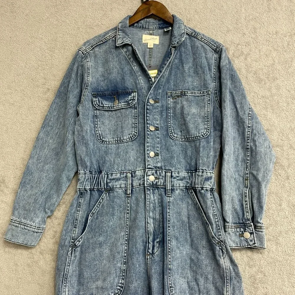 NEW Women's 10 Long Sleeve Utility Baggy Denim Jumpsuit Universal Thread M0036